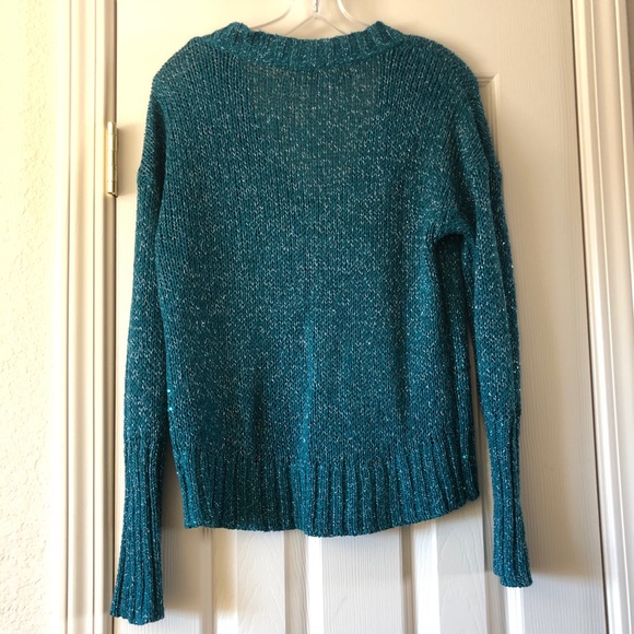 Teal sweater with sequins & silver thread - Picture 2 of 4